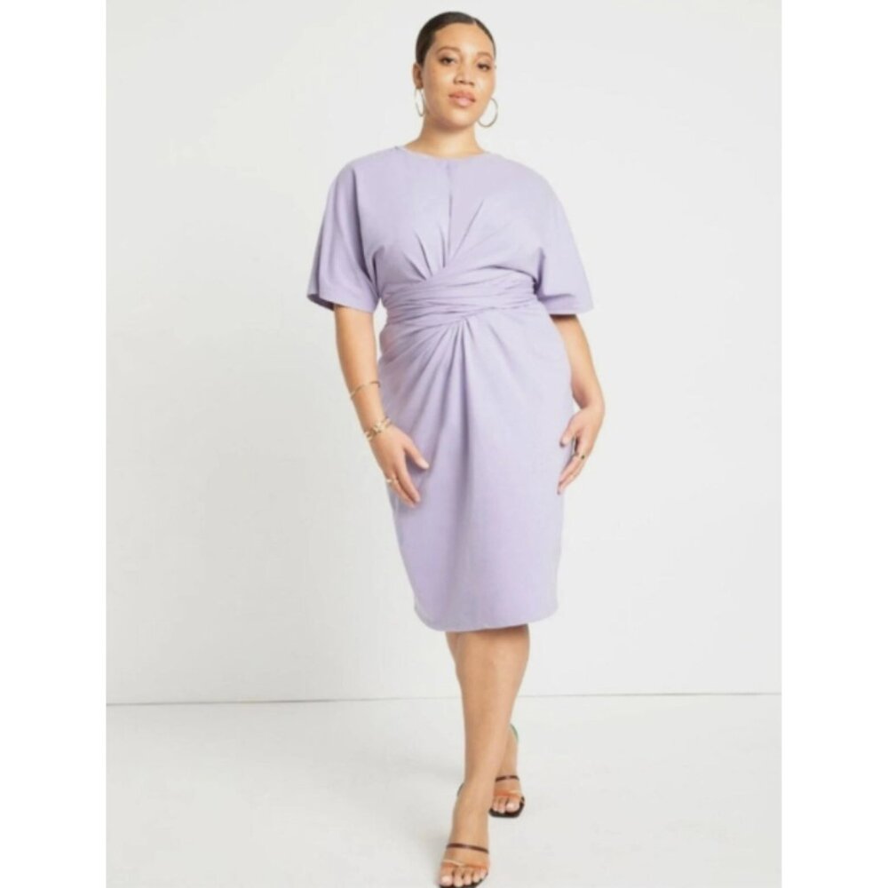 NWT Eloquii Women's Plus Size 20 Lilac Cross Front Tie Flutter Sleeve Midi Dress